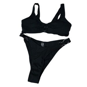 Black Two Piece Bikini Swimsuit with Ring Detail - Beach, Pool‎ Party